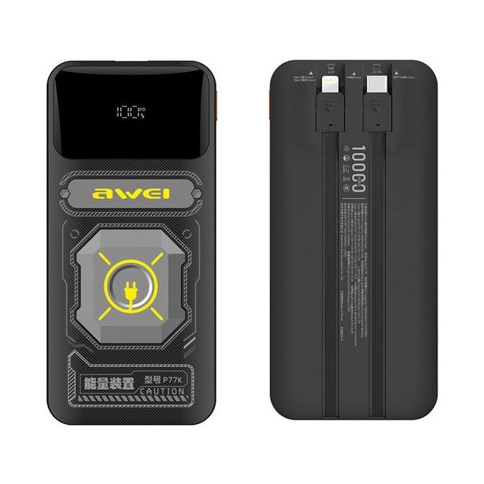 AWEI P77K Powerbank 10000mAh  22.5W káble Lightning/USB-C čierna