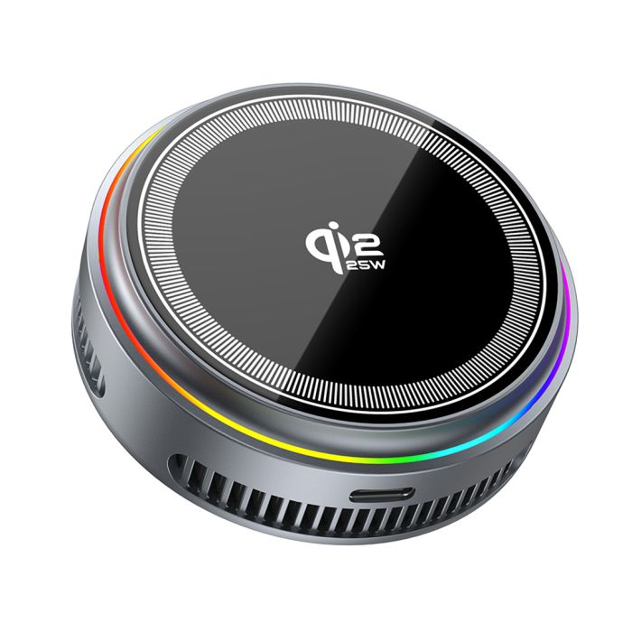 XO QI2.2 CX043, bezdrôtová indukčná nabíjačka, magnetická s chladením, LED, čierna
