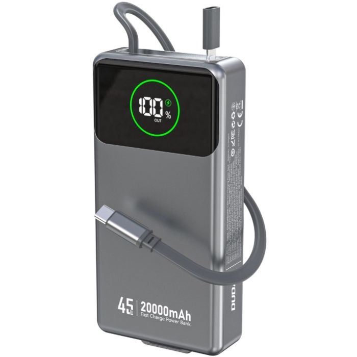 Dudao K31 Pro Powerbank 45W 20000mAh vstavané káble sivá