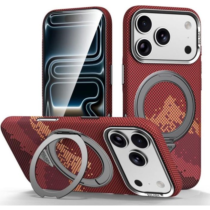 Obal SULADA Pixel Grid Texture Rotation MagSafe Apple iPhone 17 Pro červený