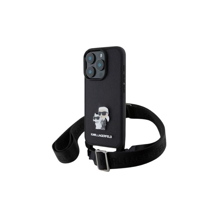 Karl Lagerfeld Saffiano Crossbody Metal Karl and Choupette Apple iPhone 16 Pro KLHCP16LSAKCPBK Black