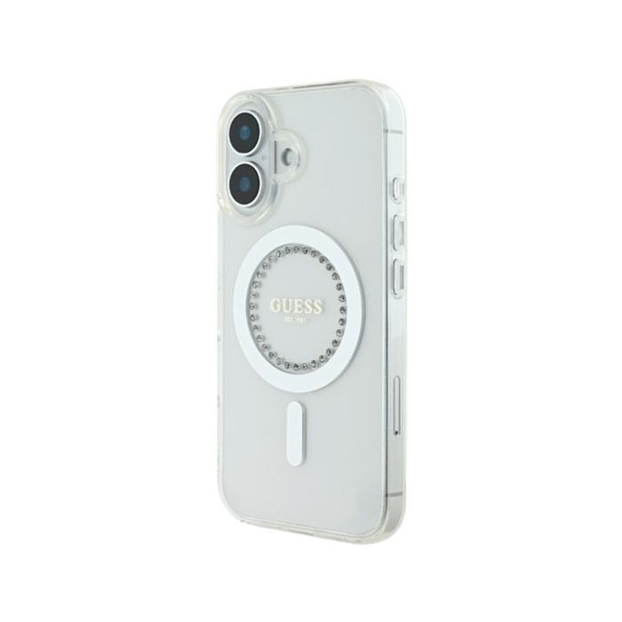 Guess IML Rhinestones Ring MagSafe Apple iPhone 16 GUHMP16SPFTDTEH White