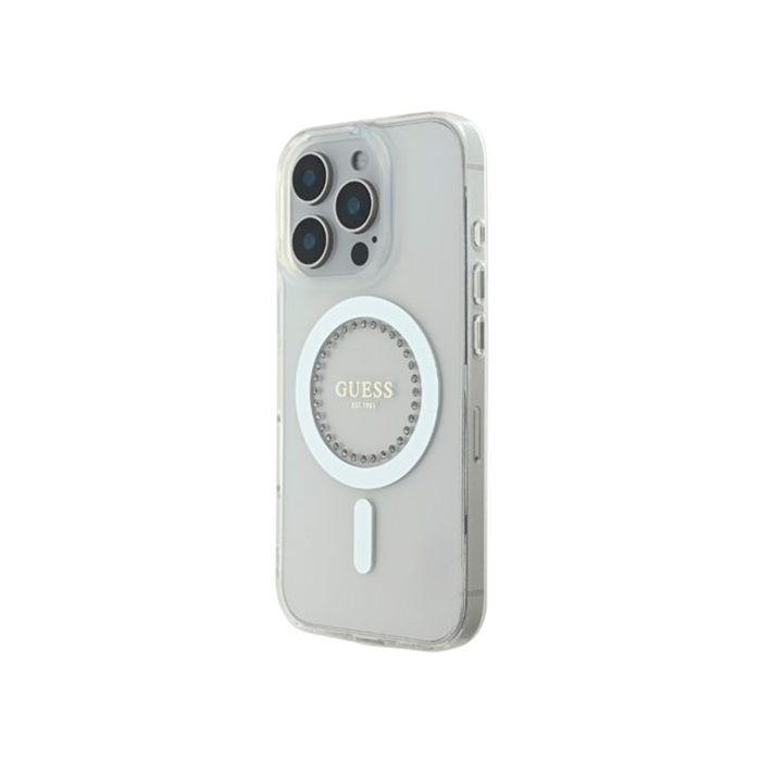 Guess IML Rhinestones Ring MagSafe Apple iPhone 16 Pro Max GUHMP16XPFTDTEH White