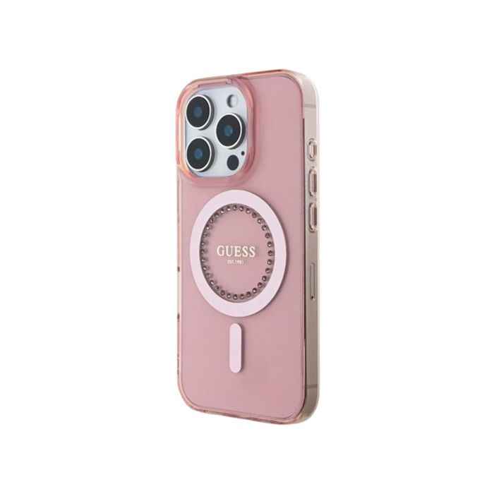 Guess IML Rhinestones Ring MagSafe Apple iPhone 16 Pro GUHMP16LPFTDTEP Pink