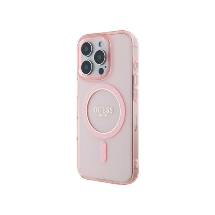 Guess IML Glitter Ring MagSafe Apple iPhone 16 Pro Max GUHMP16XHFGEREP Pink