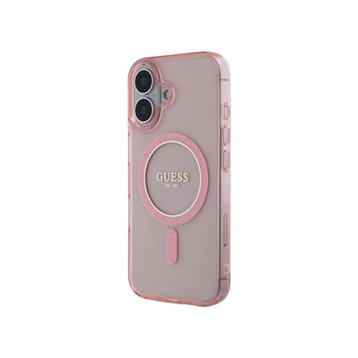 Guess IML Glitter Ring MagSafe Apple iPhone 16 GUHMP16SHFGEREP Pink