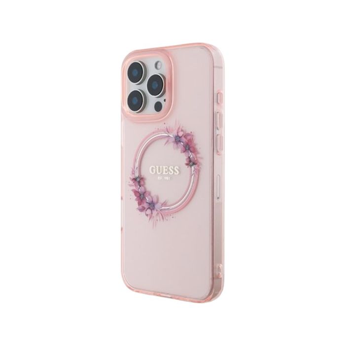 Guess IML Flowers Ring MagSafe Apple iPhone 16 Pro GUHMP16LHFWFCP Pink