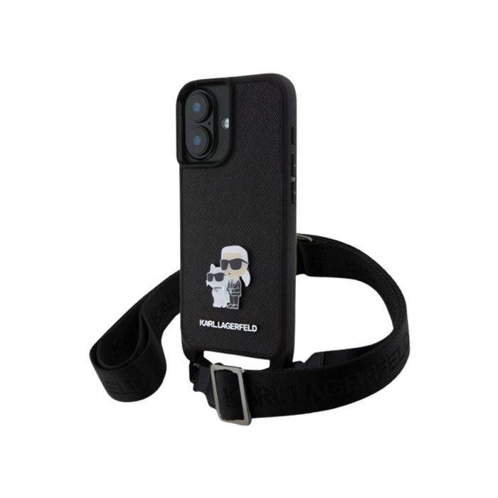 Karl Lagerfeld Saffiano Crossbody Metal Karl and Choupette Apple iPhone 16 Plus KLHCP16MSAKCPBK Black