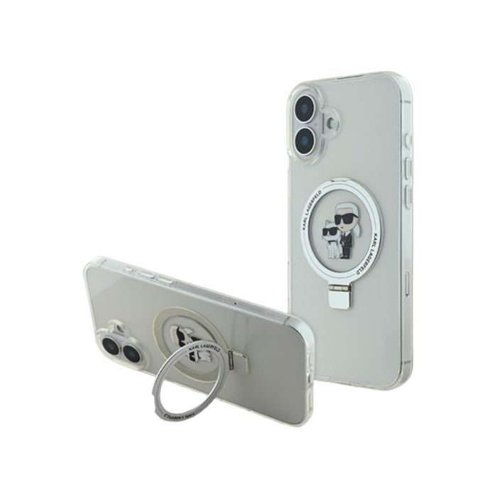 Karl Lagerfeld Ringstand Karl and Choupette MagSafe Apple iPhone 16 KLHMP16SHMRSKCH White