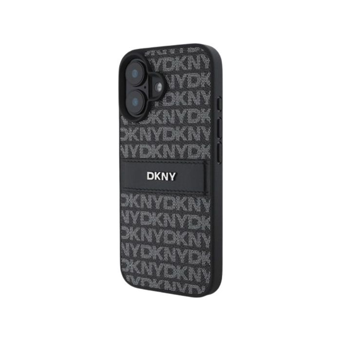 DKNY PU Leather Repeat Pattern Tonal Stripe Apple iPhone 16 DKHCP16SPRTHSLK Black