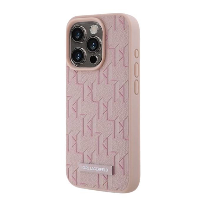 Karl Lagerfeld PU Leather Monogram Metal Logo Magsafe Apple iPhone 14 Pro Max KLHMP14XPKHPORPP Pink