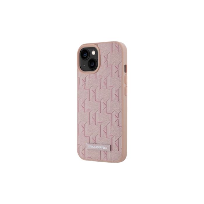 Karl Lagerfeld PU Leather Monogram Metal Logo Magsafe Apple iPhone 15 KLHMP15SPKHPORPP Pink