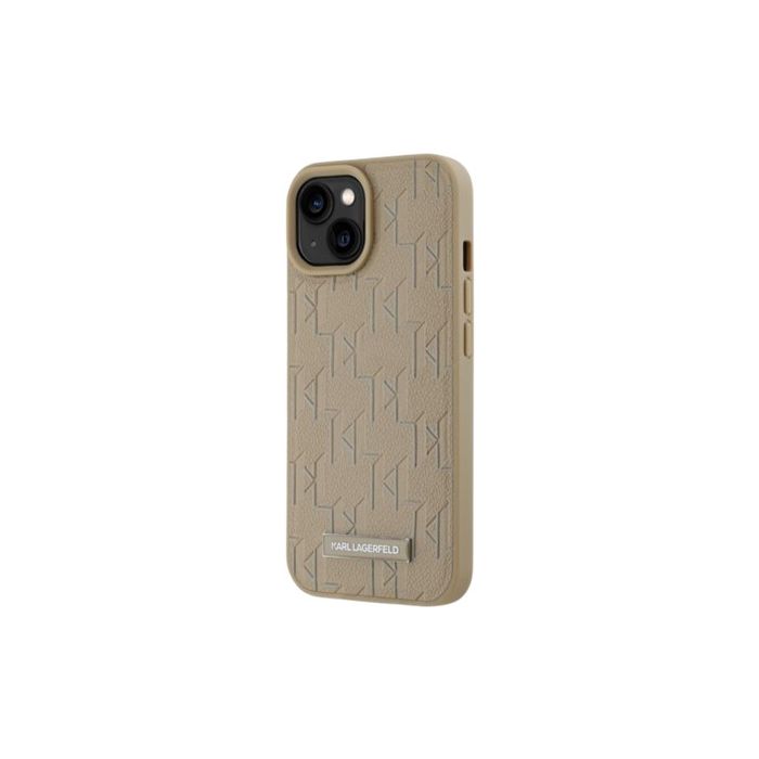 Karl Lagerfeld PU Leather Monogram Metal Logo Magsafe Apple iPhone 15 KLHMP15SPKHPORPE Beige