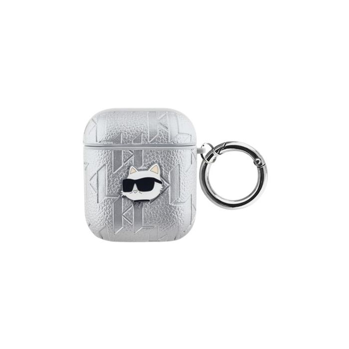Karl Lagerfeld PU Embossed Choupette Head Apple AirPods 1/2 KLA2PGCHPS Silver