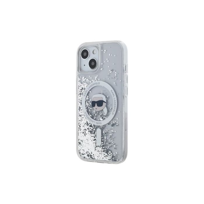 Karl Lagerfeld Liquid Glitter Karl Head Magsafe Apple iPhone 15 KLHMP15SLGKISGH Transparent