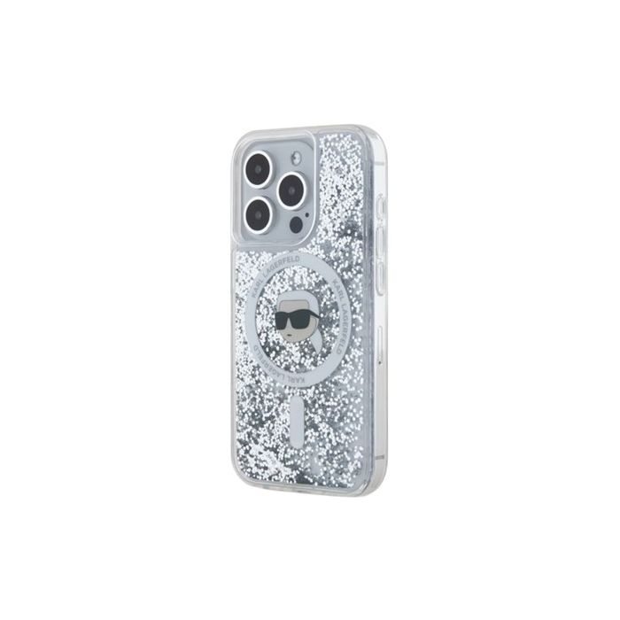 Karl Lagerfeld Liquid Glitter Karl Head MagSafe Apple iPhone 15 Pro KLHMP15LLGKISGH Transparent
