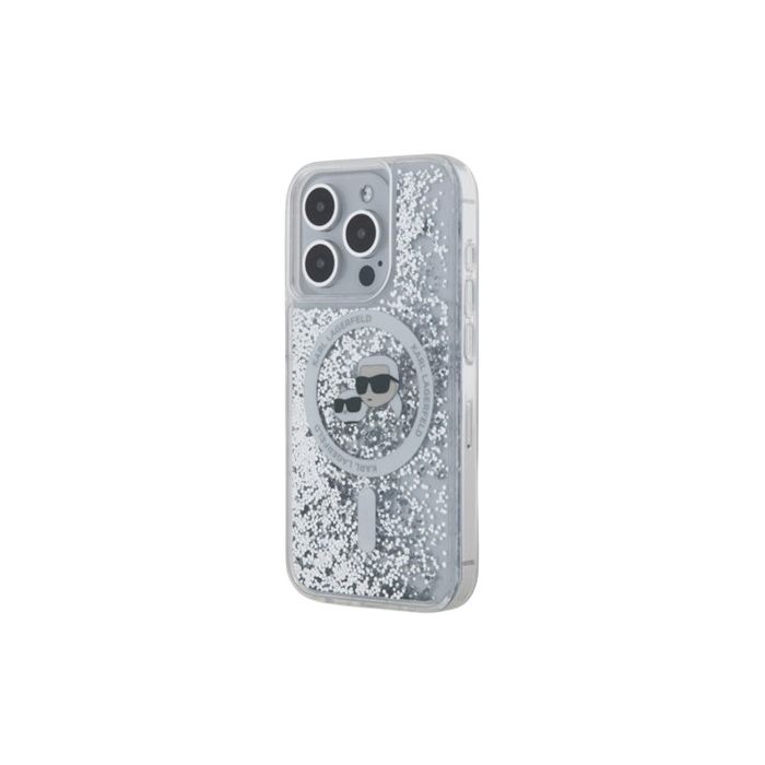 Karl Lagerfeld Liquid Glitter Karl and Choupette Heads MagSafe Apple iPhone 15 Pro Max KLHMP15XLGKCSGH Transparent
