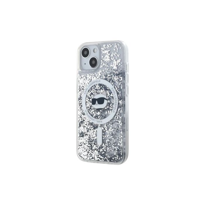 Karl Lagerfeld Liquid Glitter Choupette Head Magsafe Apple iPhone 15 KLHMP15SLGCHSGH Transparent
