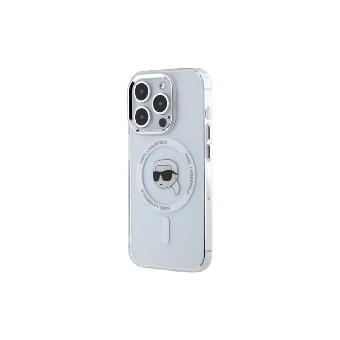Karl Lagerfeld IML Karl Head Metal Frame MagSafe Apple iPhone 15 Pro Max KLHMP15XHLSKIH Transparent