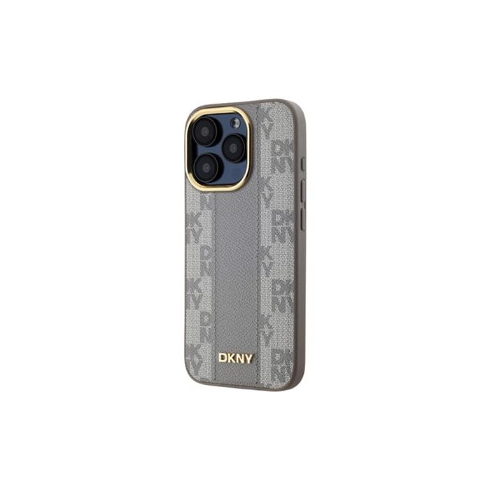 DKNY PU Leather Checkered Pattern Magsafe Apple iPhone 15 Pro Max DKHMP15XPCPVSLE Beige