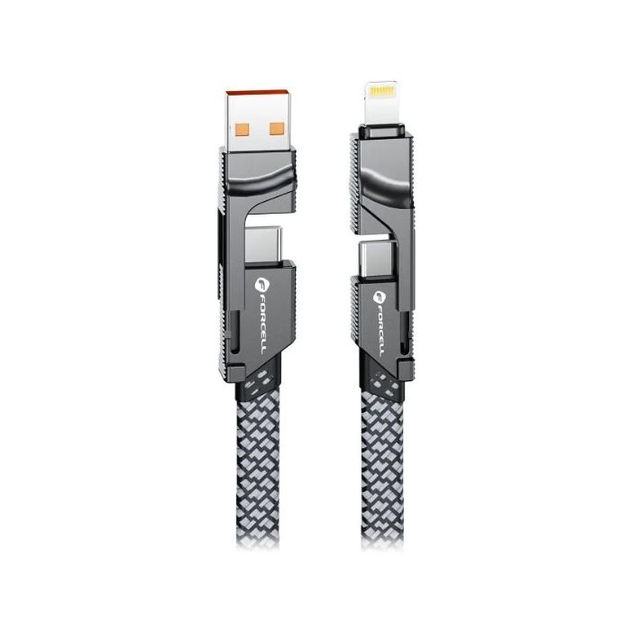 FORCELL F-ENERGY C241 4in1 USB-C/USB-A na USB-C/Lightning QC PD 3A 60W 1m chrome