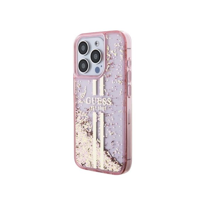 Guess PC/TPU Liquid Glitter Gold Stripe Apple iPhone 15 Pro Max GUHCP15XLFCSEGP Pink