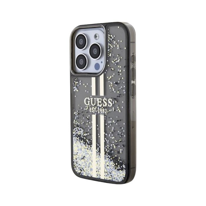 Guess PC/TPU Liquid Glitter Gold Stripe Apple iPhone 15 Pro Max GUHCP15XLFCSEGK Black